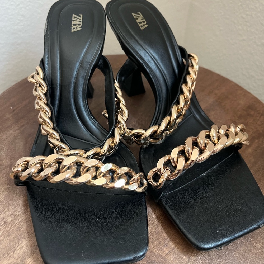 Zara Black and Gold Luxe Heels